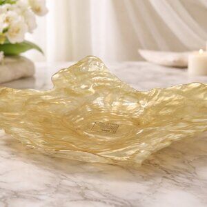 Arda GlassWare Turkish Oyster Bowl Iridescent Rare Glass Shimmers Ocean 15" L